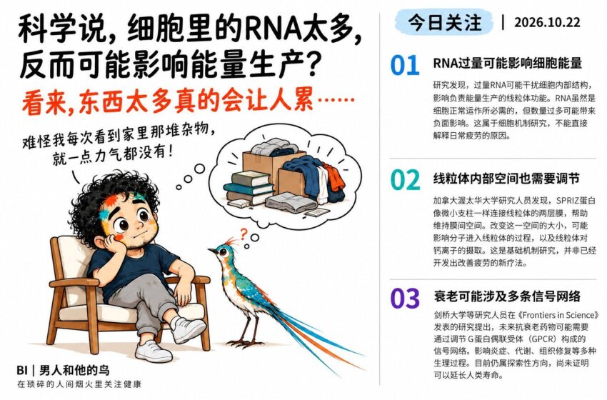  今日健康科学关注：RNA过量与细胞能量、线粒体空间调控、衰老的信号网络