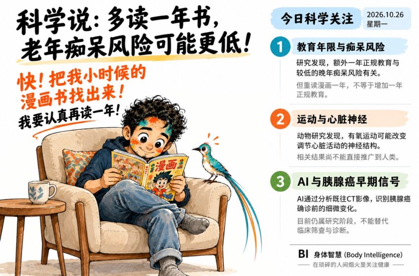  今日健康科学关注：教育年限与痴呆风险、运动与心脏神经、AI与胰腺癌早期信号