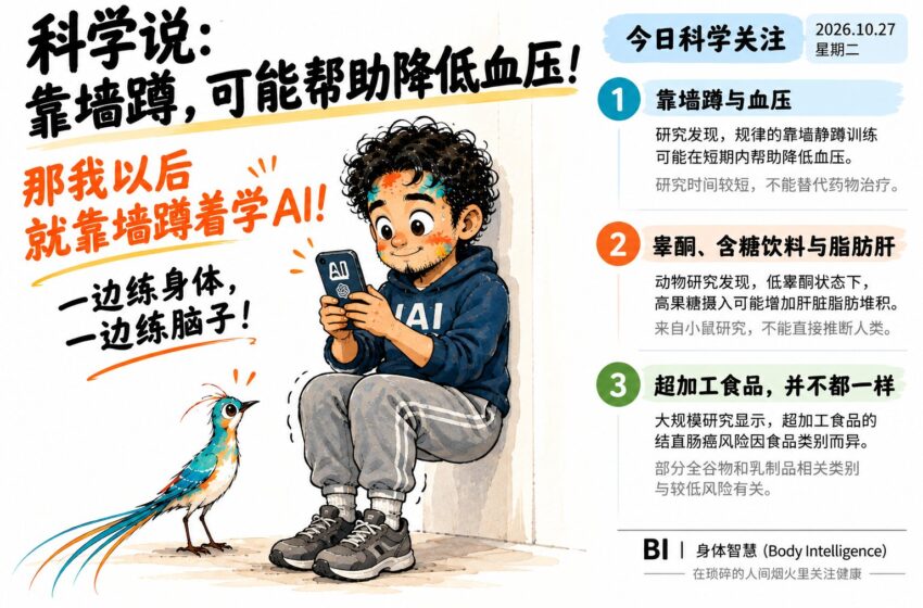  今日健康科学关注：靠墙蹲与血压、低睾酮果糖与脂肪肝、超加工食品的差异